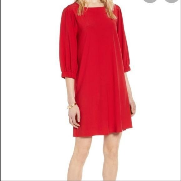 Halogen Red Flowy 3/4 Sleeve Shift Dress - Picture 1 of 11